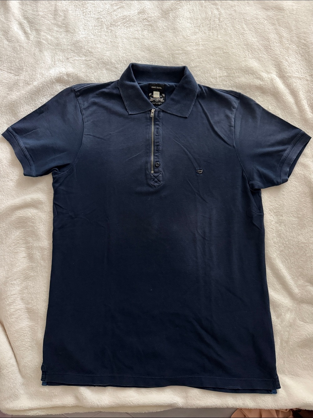 Diesel Navy Short-Sleeve Polo with Zip Placket